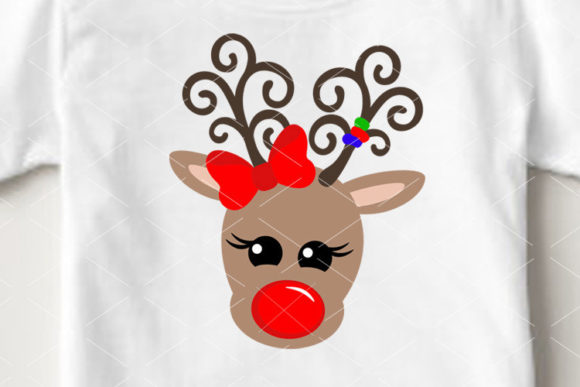 Christmas Deer Red Nose Bow Girls Print: A Festive Graphic