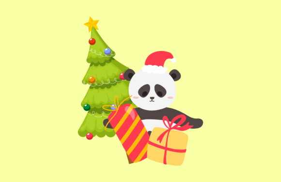 Christmas Panda Winter Illustration: A Festive Graphics Asset
